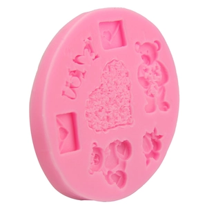Pink bear heart silicone fondant mold for DIY baking and chocolate cake decorating