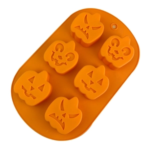 Orange silicone Halloween pumpkin baking mold with 6 cavities for DIY festive cakes