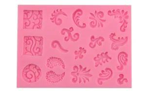 Pink silicone fern leaf fondant mold with European vintage lace patterns for cake decor