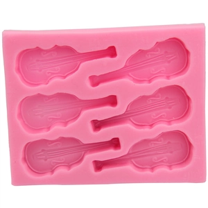 Pink silicone guitar and violin cake mold with six cavities for DIY baking fondant