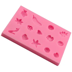 Moule à fondant en silicone rose avec fleurs et coquillages pour pâtisserie DIY