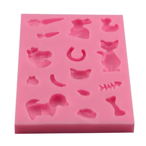 Pink silicone animal fondant mold with rabbit duck and heart shapes for DIY cake baking