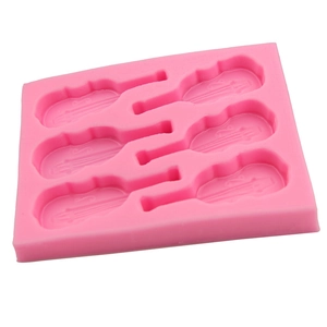 Pink silicone mold with 6 violin shapes for chocolate fondant and DIY cake baking tools