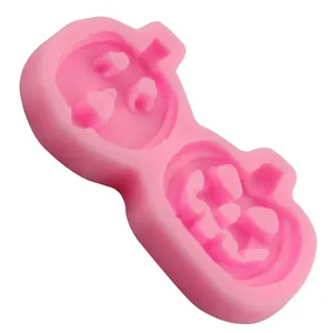 Pink silicone pumpkin mold with two cavities for DIY fondant and chocolate baking