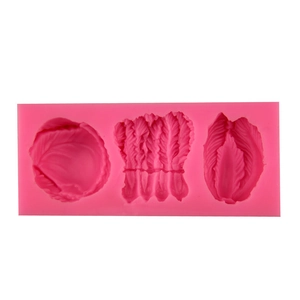 Pink silicone mold featuring cabbage and asparagus shapes for fondant and chocolate baking