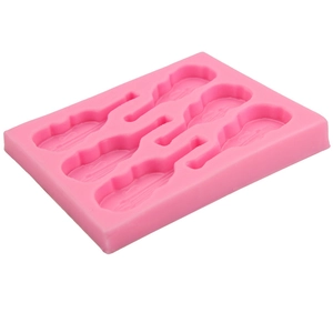 Pink silicone guitar violin shaped fondant mold for DIY baking and chocolate crafting