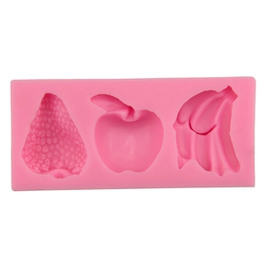 Moule en silicone rose pour fondant et chocolat en forme de fraise, pomme et banane