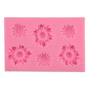 Pink sunflower silicone fondant cake mold with six flower shapes for DIY baking tools