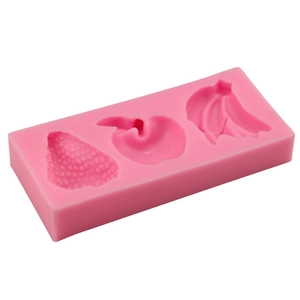 Moule en silicone rose avec formes de pomme banane et fraise pour la pâtisserie DIY