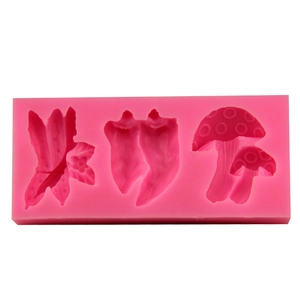 Pink silicone vegetable and mushroom mold for fondant, chocolate and DIY baking