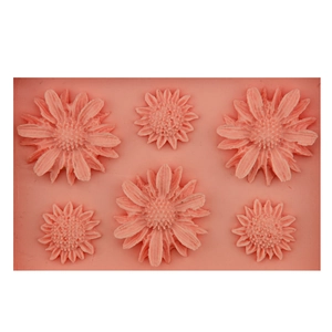 Pink silicone sunflower fondant cake mold with six flower shapes for DIY baking and crafts