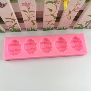 Pink 5-cavity Santa Claus silicone mold for DIY Christmas cake fondant and chocolate