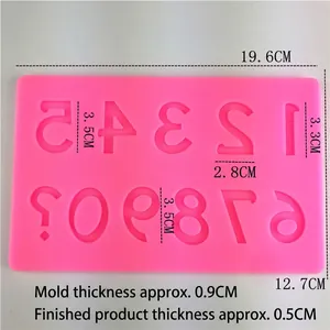 Pink silicone number mold for fondant cake decorating featuring numbers 0-9 and question mark