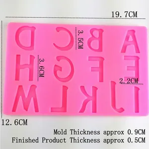 Pink silicone mold for A-M uppercase letters DIY cake fondant baking tool with dimensions