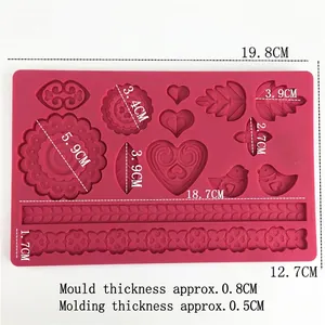 Pink floral leaf silicone fondant mold for cake decorating and DIY baking tools