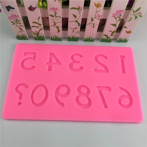 Pink silicone fondant mold featuring Arabic numbers 0-9 and question mark for cake DIY