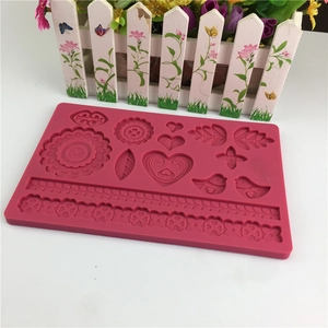 Pink floral and lace silicone fondant mold for cake decorating and DIY baking tools