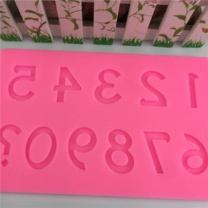 Pink silicone number mold with digits 0-9 for fondant and cake decorating tools