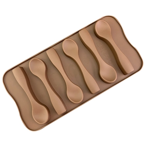 6-Cavity Spoon Shape Silicone Chocolate Mold DIY Baking Pastry Decorative Tray For Home Kitchen Brown Food Grade Mold