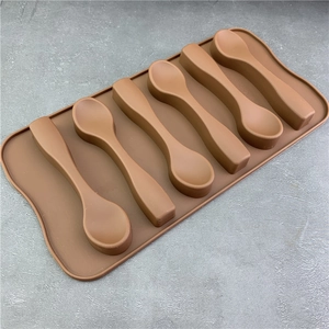 Brown 6-cavity spoon shaped silicone mold for chocolate and DIY pastry baking