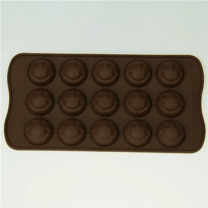 Brown 15-cavity smiley face silicone mold for DIY chocolate and cake baking