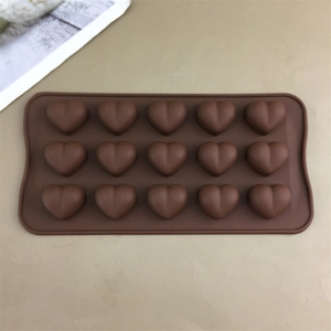 Brown 15-cavity heart shaped silicone mold for DIY chocolate cake and soap making