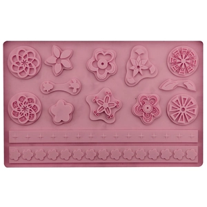 Pink silicone flower mold for fondant and sugarcraft DIY cake decoration with textures