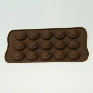 15-cavity smiley face silicone mold for DIY chocolate and soap making in brown