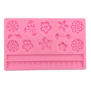 Pink silicone fondant mold featuring floral patterns and borders for cake DIY decoration