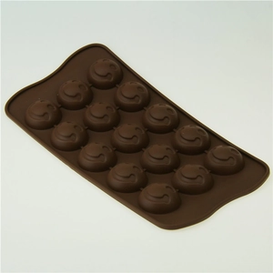 Brown 15-cavity smiley face silicone chocolate mold for DIY cake and handmade soap making