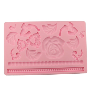 Pink silicone rose flower fondant mold for cake decorating and DIY chocolate crafting