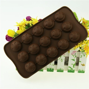 Brown 15-hole silicone smiley face mold for DIY chocolate candy and soap making