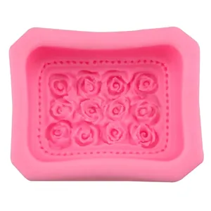 Pink 12-cavity rose silicone mold for DIY soap, candles, and cake baking
