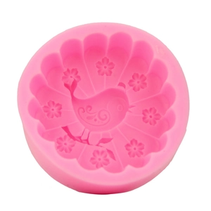 Pink peacock and flower relief silicone mold for fondant cakes and DIY soap making