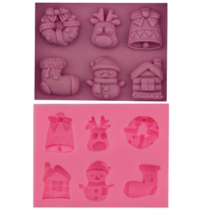 Christmas Silicone Cake Mold Snowman Elk Sock Bell Shape Chocolate Fondant Soap DIY Baking Tool Pink Kitchen Accessories
