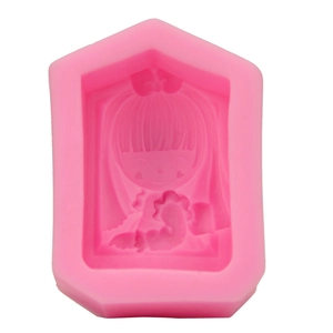 Pink silicone mold with a cute cartoon girl pattern for DIY cake and soap making
