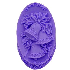 Purple silicone mold for Christmas bells, holly leaves, and bow fondant baking or soap making