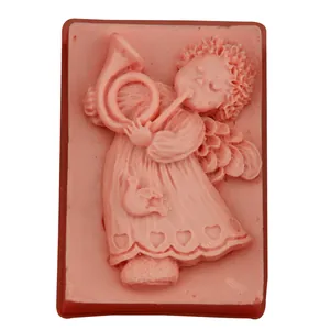 Pink silicone angel trumpet mold for DIY cake decorating and handmade soap crafting