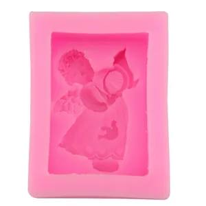 Pink silicone angel girl cake mold with heart patterns for DIY baking and soap making