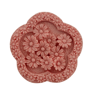 Pink daisy flower silicone mold with intricate floral relief for DIY baking and soap craft