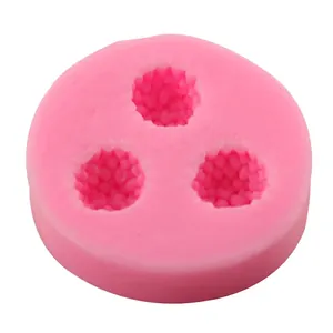 Pink 3-cavity silicone mold with realistic berry shapes for cake and chocolate DIY
