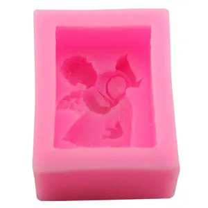 Pink silicone angel mold for DIY soap, candles and cake decorating with detailed relief
