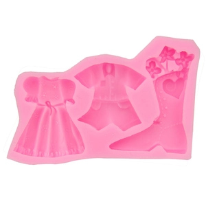 Moule en silicone rose avec motifs de robe, chemise et bottes pour décoration de gâteaux