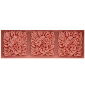 Pink floral silicone mold for DIY soap and cake baking with intricate flower patterns
