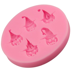 Pink silicone pumpkin and wizard hat cake mold with five cavities for Halloween baking