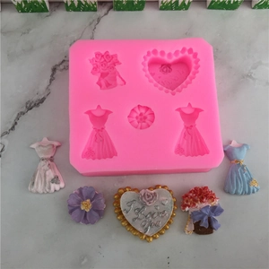 Pink silicone mold for DIY dress and heart flower designs for baking and resin crafts