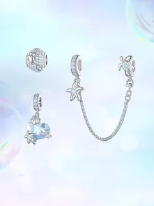 Detailed S925 silver ocean charms with sea turtle and starfish in blue zircon