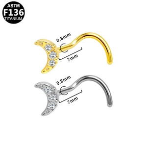 F136 Titan Nasenstecker Mondsichel mit klaren Zirkonia in Gold und Silber Optik