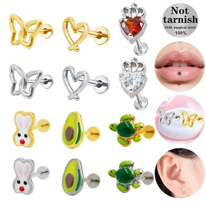 Edelstahl Herz Schmetterling Hase Avocado Schildkröte Labret Stecker 316L Chirurgenstahl Lippenringe Ohr Piercing Schmuck Damen