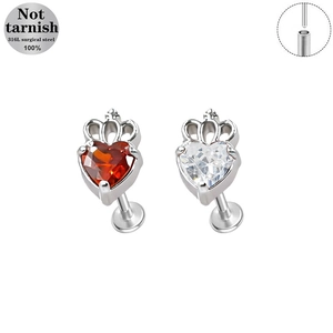 Detail von 316L Chirurgenstahl Herz-Krone-Piercing-Schmuck in Rot und Klarweiß